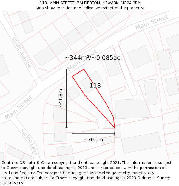 118, MAIN STREET, BALDERTON, NEWARK, NG24 3PA: Plot and title map