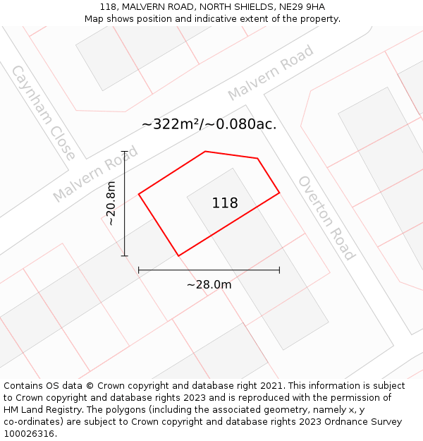 118, MALVERN ROAD, NORTH SHIELDS, NE29 9HA: Plot and title map