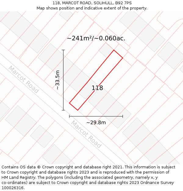 118, MARCOT ROAD, SOLIHULL, B92 7PS: Plot and title map