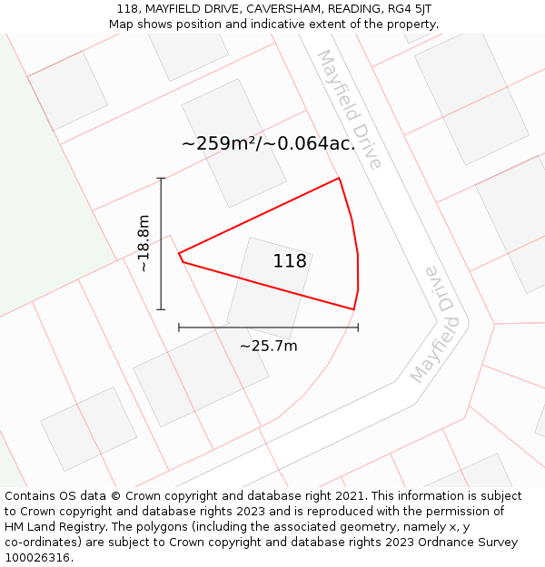 118, MAYFIELD DRIVE, CAVERSHAM, READING, RG4 5JT: Plot and title map