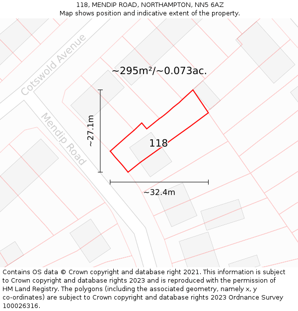 118, MENDIP ROAD, NORTHAMPTON, NN5 6AZ: Plot and title map