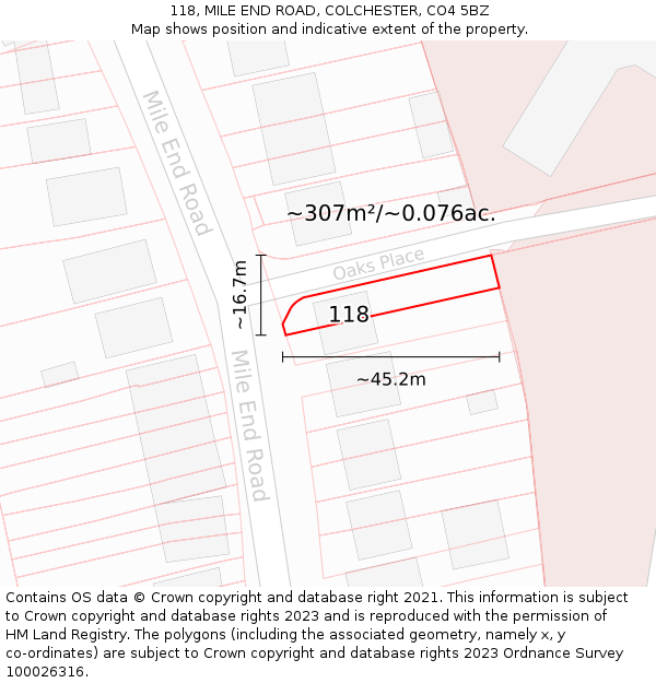 118, MILE END ROAD, COLCHESTER, CO4 5BZ: Plot and title map