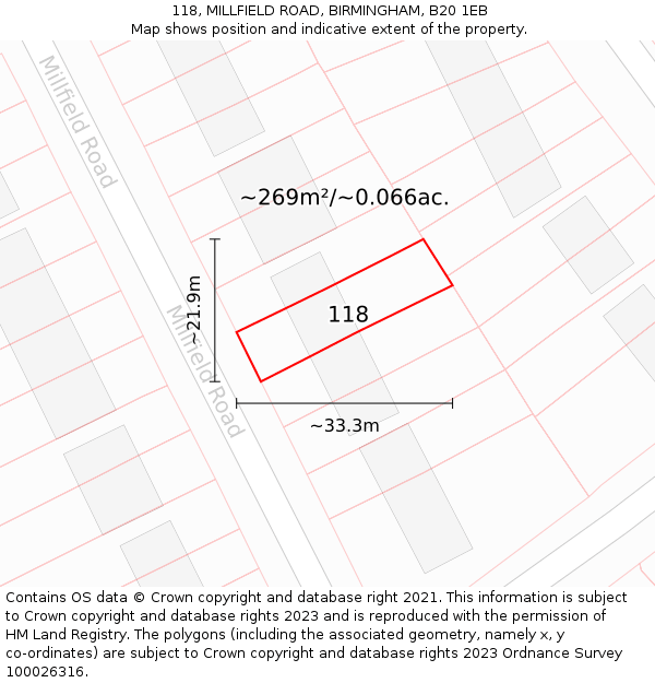 118, MILLFIELD ROAD, BIRMINGHAM, B20 1EB: Plot and title map