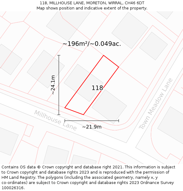 118, MILLHOUSE LANE, MORETON, WIRRAL, CH46 6DT: Plot and title map