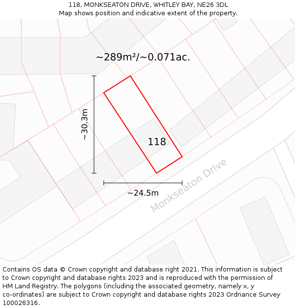 118, MONKSEATON DRIVE, WHITLEY BAY, NE26 3DL: Plot and title map