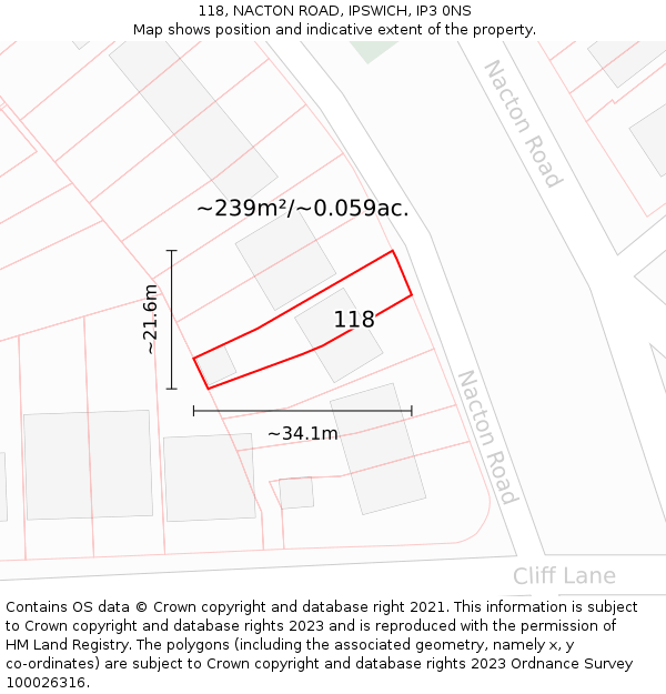 118, NACTON ROAD, IPSWICH, IP3 0NS: Plot and title map