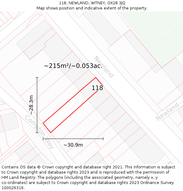 118, NEWLAND, WITNEY, OX28 3JQ: Plot and title map