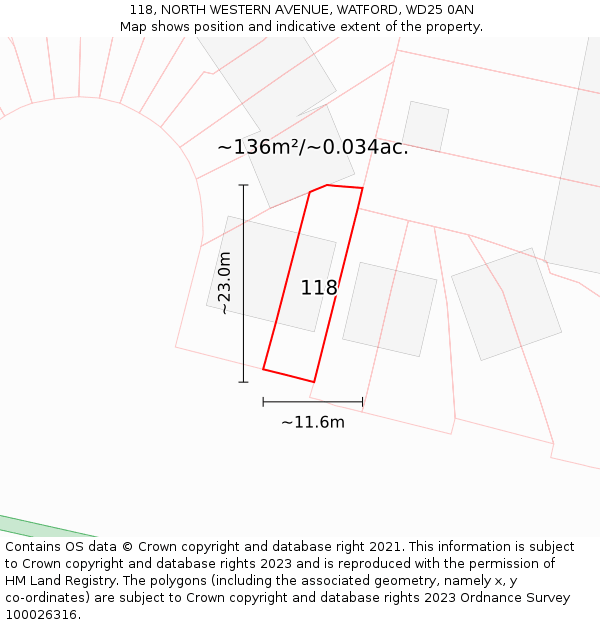 118, NORTH WESTERN AVENUE, WATFORD, WD25 0AN: Plot and title map