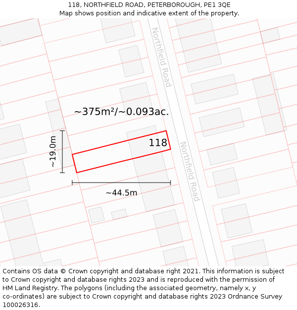 118, NORTHFIELD ROAD, PETERBOROUGH, PE1 3QE: Plot and title map