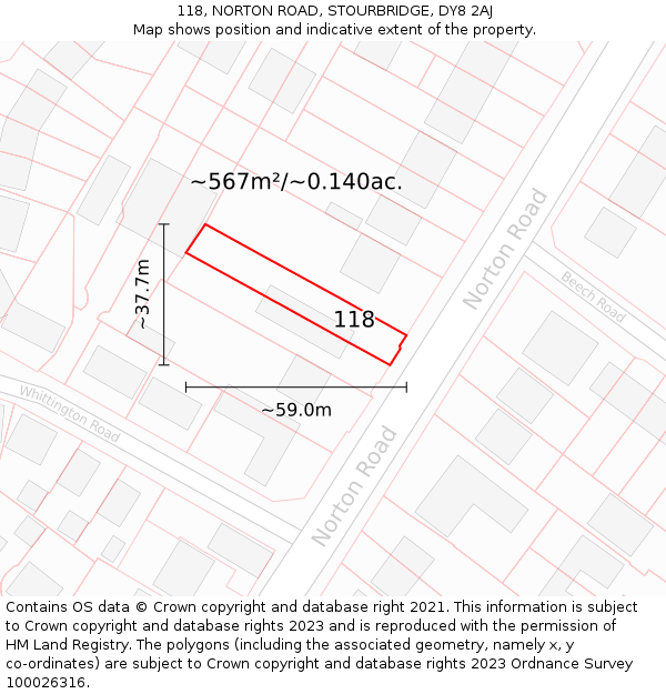 118, NORTON ROAD, STOURBRIDGE, DY8 2AJ: Plot and title map