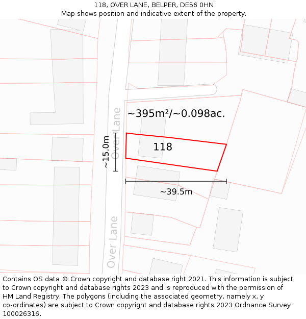 118, OVER LANE, BELPER, DE56 0HN: Plot and title map