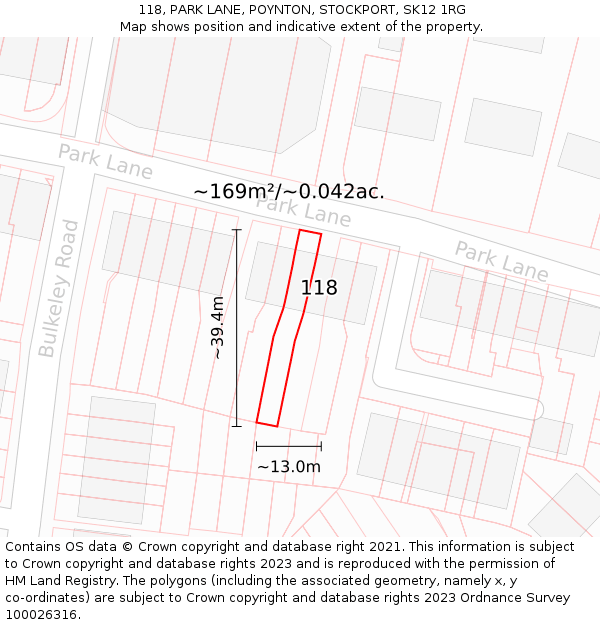 118, PARK LANE, POYNTON, STOCKPORT, SK12 1RG: Plot and title map