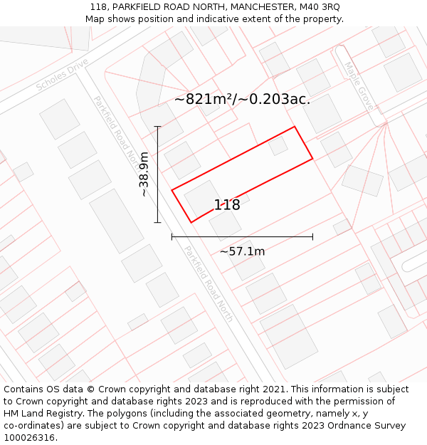 118, PARKFIELD ROAD NORTH, MANCHESTER, M40 3RQ: Plot and title map