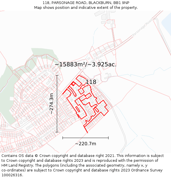 118, PARSONAGE ROAD, BLACKBURN, BB1 9NP: Plot and title map