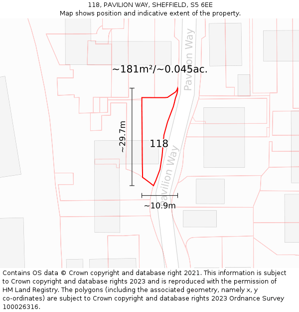 118, PAVILION WAY, SHEFFIELD, S5 6EE: Plot and title map