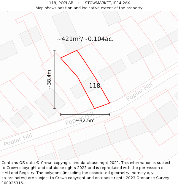 118, POPLAR HILL, STOWMARKET, IP14 2AX: Plot and title map