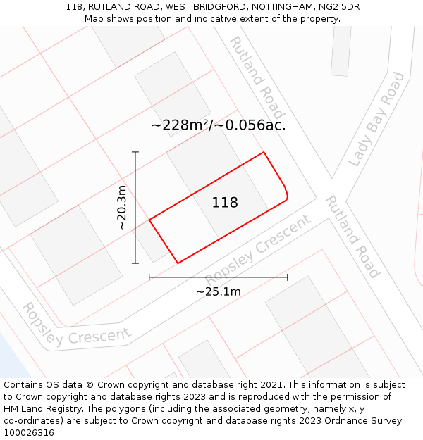 118, RUTLAND ROAD, WEST BRIDGFORD, NOTTINGHAM, NG2 5DR: Plot and title map