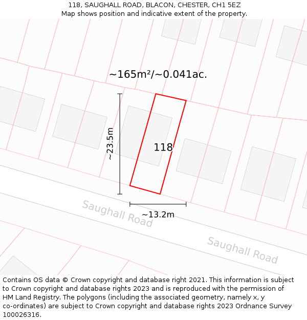 118, SAUGHALL ROAD, BLACON, CHESTER, CH1 5EZ: Plot and title map