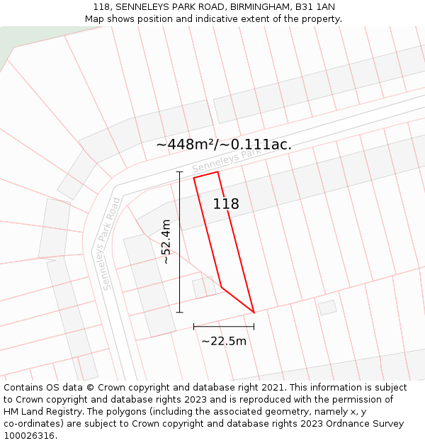 118, SENNELEYS PARK ROAD, BIRMINGHAM, B31 1AN: Plot and title map