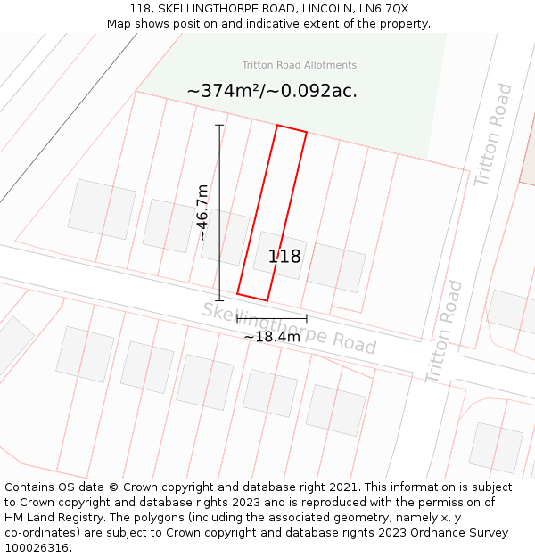 118, SKELLINGTHORPE ROAD, LINCOLN, LN6 7QX: Plot and title map