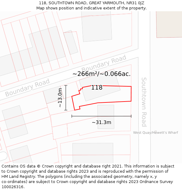 118, SOUTHTOWN ROAD, GREAT YARMOUTH, NR31 0JZ: Plot and title map