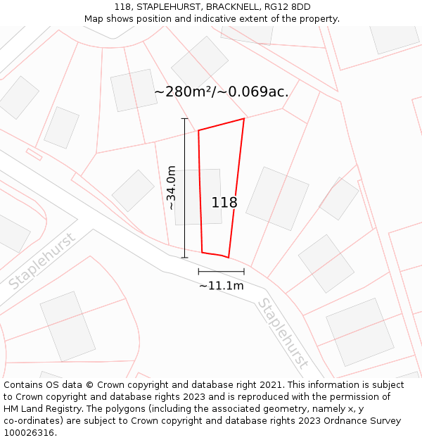 118, STAPLEHURST, BRACKNELL, RG12 8DD: Plot and title map