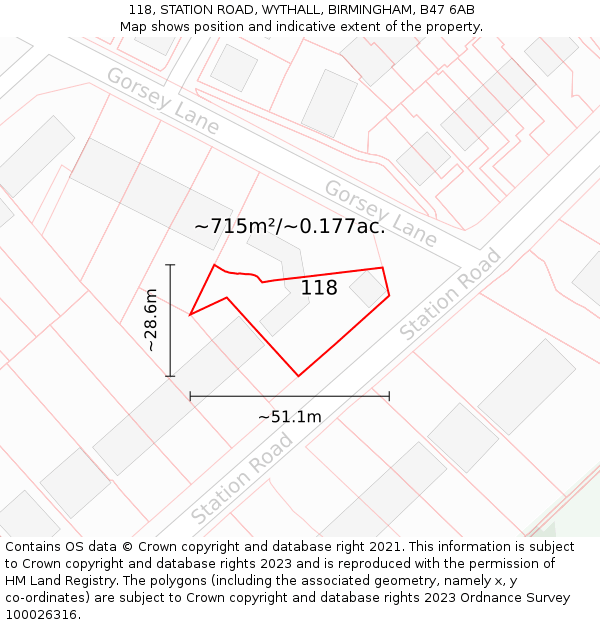 118, STATION ROAD, WYTHALL, BIRMINGHAM, B47 6AB: Plot and title map