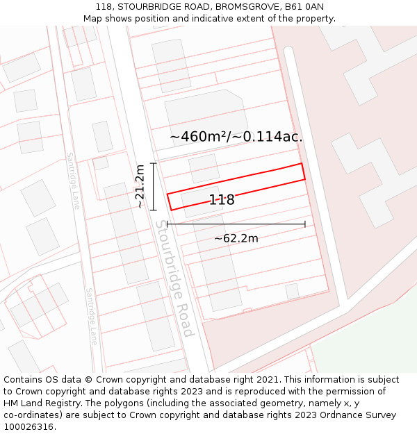 118, STOURBRIDGE ROAD, BROMSGROVE, B61 0AN: Plot and title map