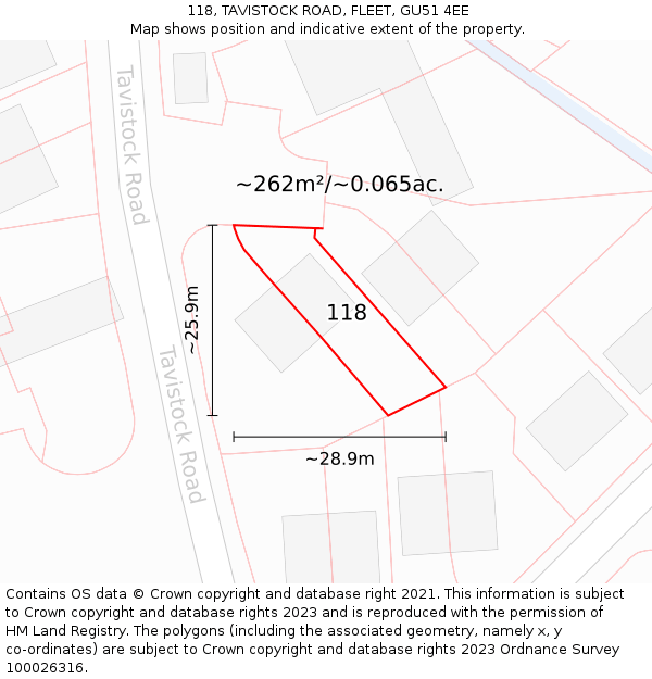 118, TAVISTOCK ROAD, FLEET, GU51 4EE: Plot and title map