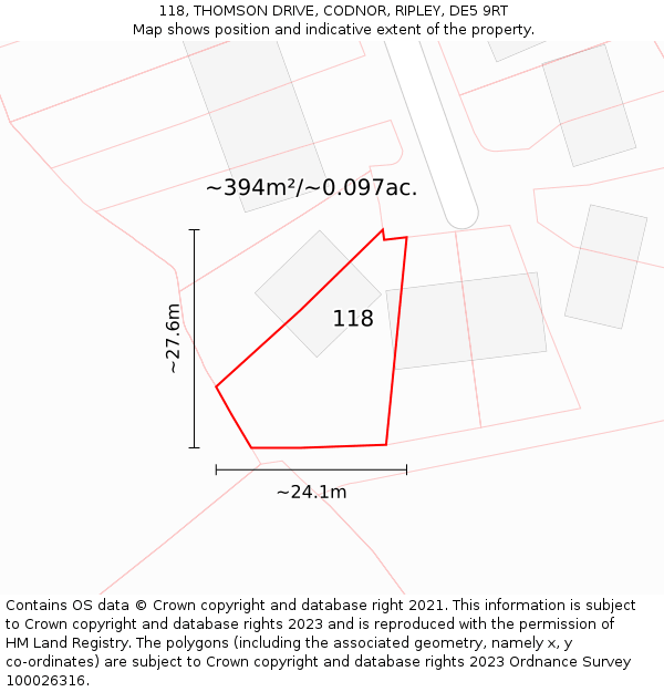 118, THOMSON DRIVE, CODNOR, RIPLEY, DE5 9RT: Plot and title map