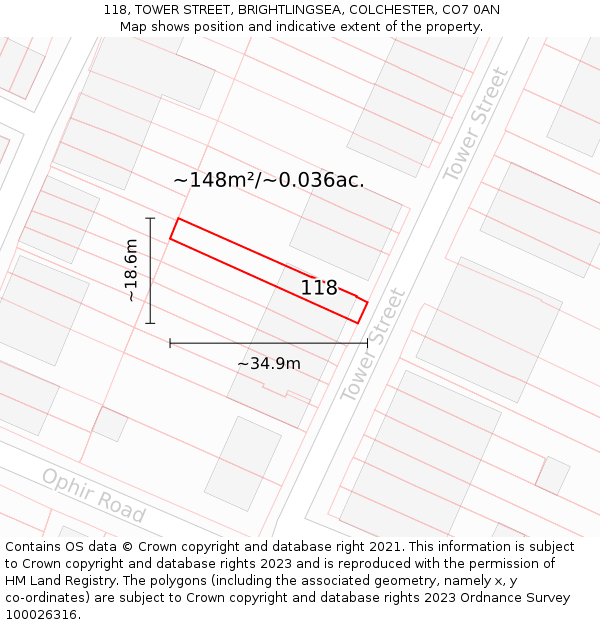 118, TOWER STREET, BRIGHTLINGSEA, COLCHESTER, CO7 0AN: Plot and title map