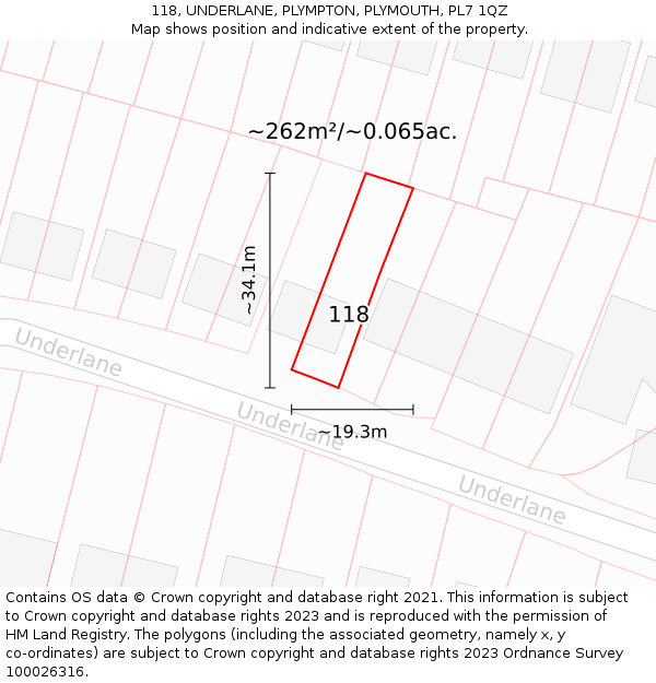 118, UNDERLANE, PLYMPTON, PLYMOUTH, PL7 1QZ: Plot and title map
