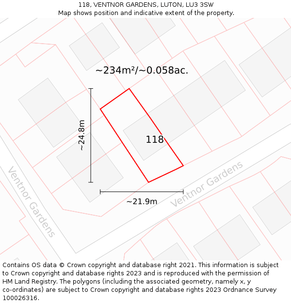 118, VENTNOR GARDENS, LUTON, LU3 3SW: Plot and title map