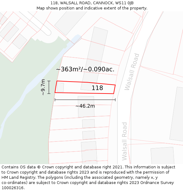 118, WALSALL ROAD, CANNOCK, WS11 0JB: Plot and title map