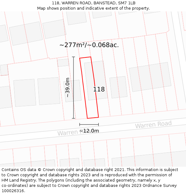 118, WARREN ROAD, BANSTEAD, SM7 1LB: Plot and title map