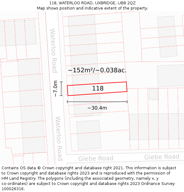 118, WATERLOO ROAD, UXBRIDGE, UB8 2QZ: Plot and title map