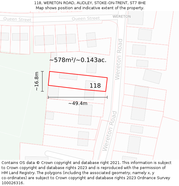 118, WERETON ROAD, AUDLEY, STOKE-ON-TRENT, ST7 8HE: Plot and title map