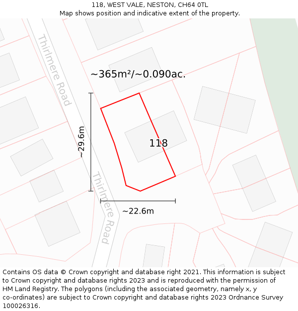 118, WEST VALE, NESTON, CH64 0TL: Plot and title map