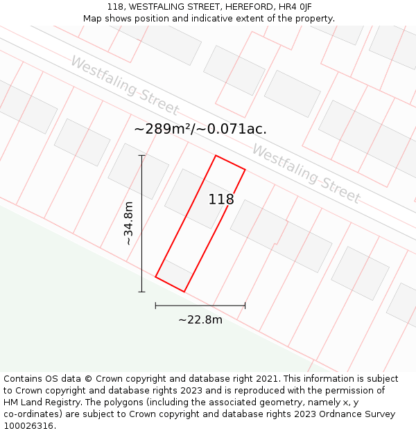 118, WESTFALING STREET, HEREFORD, HR4 0JF: Plot and title map