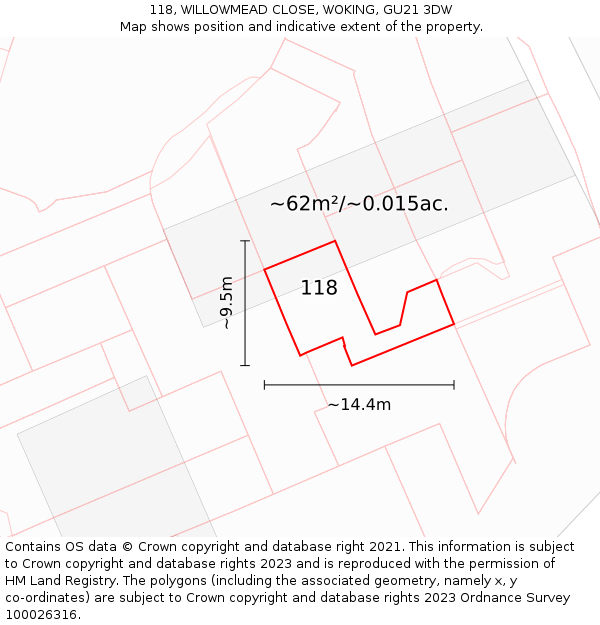 118, WILLOWMEAD CLOSE, WOKING, GU21 3DW: Plot and title map