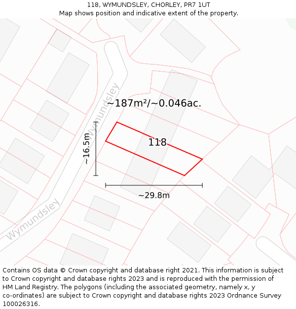 118, WYMUNDSLEY, CHORLEY, PR7 1UT: Plot and title map