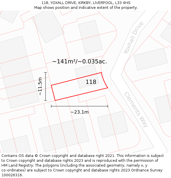 118, YOXALL DRIVE, KIRKBY, LIVERPOOL, L33 4HS: Plot and title map