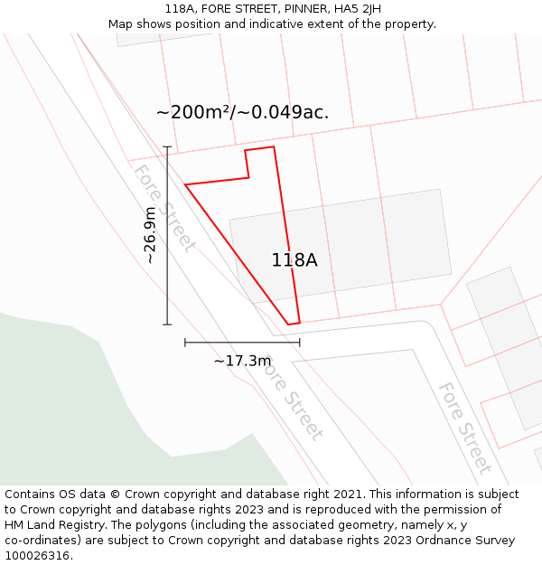 118A, FORE STREET, PINNER, HA5 2JH: Plot and title map