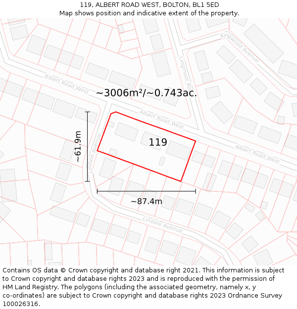 119, ALBERT ROAD WEST, BOLTON, BL1 5ED: Plot and title map