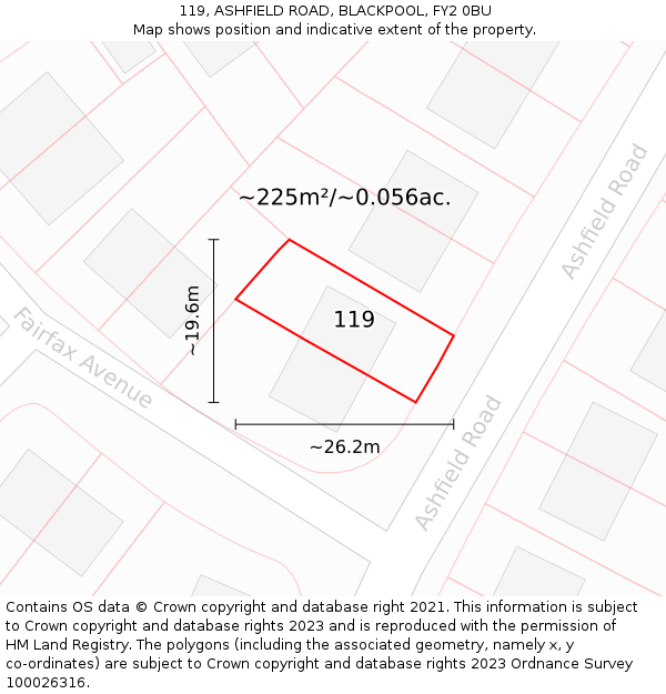 119, ASHFIELD ROAD, BLACKPOOL, FY2 0BU: Plot and title map