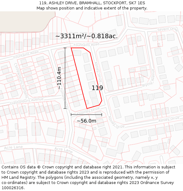 119, ASHLEY DRIVE, BRAMHALL, STOCKPORT, SK7 1ES: Plot and title map