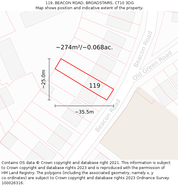 119, BEACON ROAD, BROADSTAIRS, CT10 3DG: Plot and title map