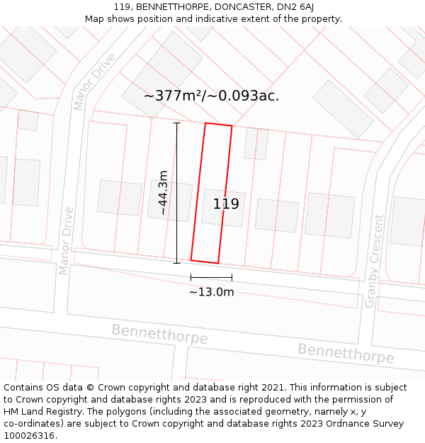 119, BENNETTHORPE, DONCASTER, DN2 6AJ: Plot and title map