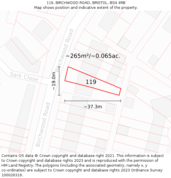 119, BIRCHWOOD ROAD, BRISTOL, BS4 4RB: Plot and title map