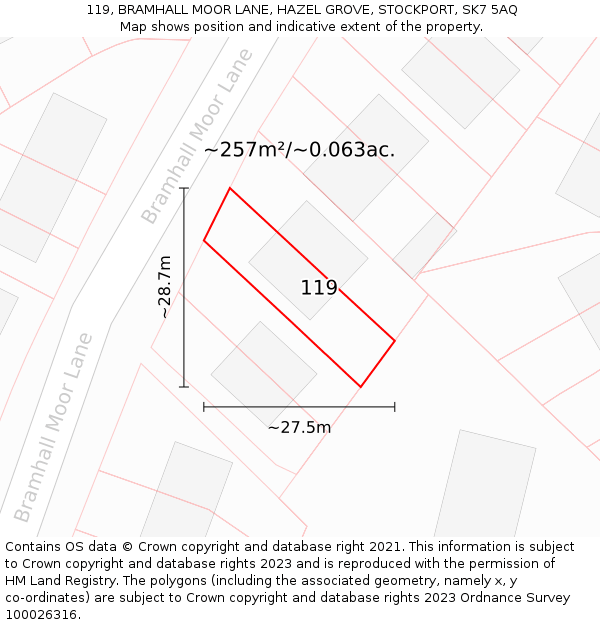 119, BRAMHALL MOOR LANE, HAZEL GROVE, STOCKPORT, SK7 5AQ: Plot and title map